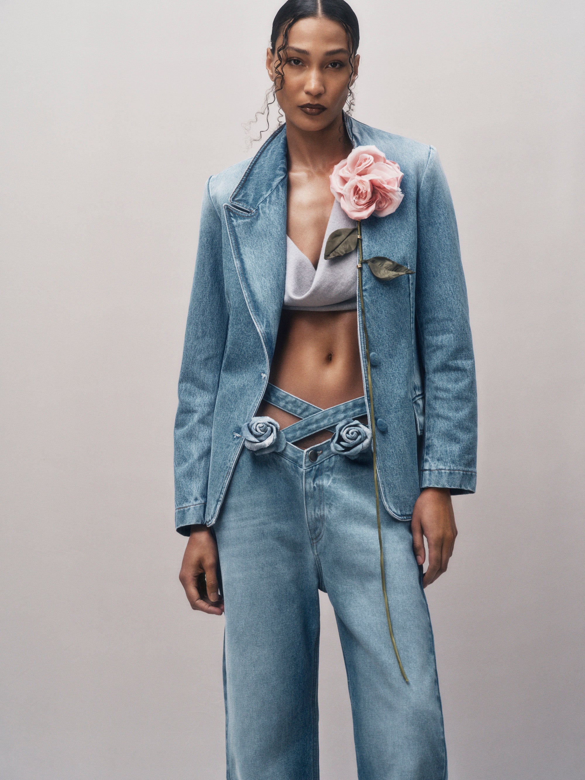 Carnivorous Rose Denim Blazer